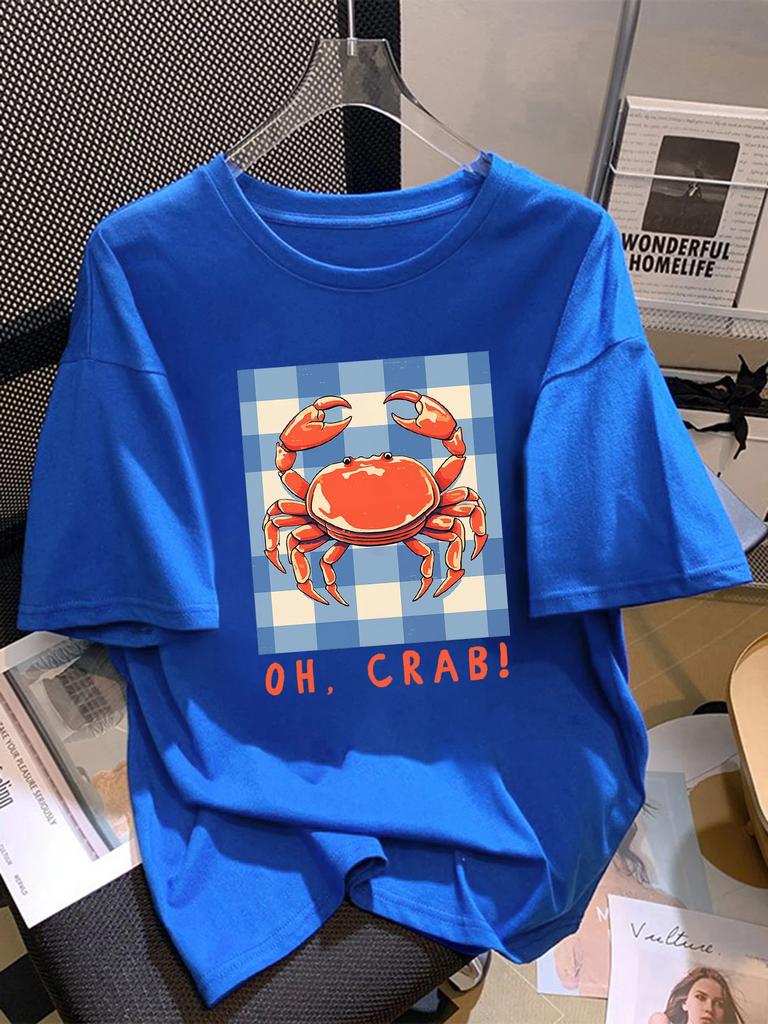 Oh Crab Prints Women Basics T Shirt Summer Casual Oversize T-Shirts Trendy  Multicolor Top Unisex Loose Short Sleeve