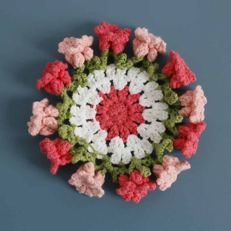 Descanso de Copo de Crochê Flor Tricotado à Mão Lírio do Vale Descansos de Copo Redondos Isolamento Térmico Antiderrapante Tapetes de Mesa Decoração para Casa Cozinha