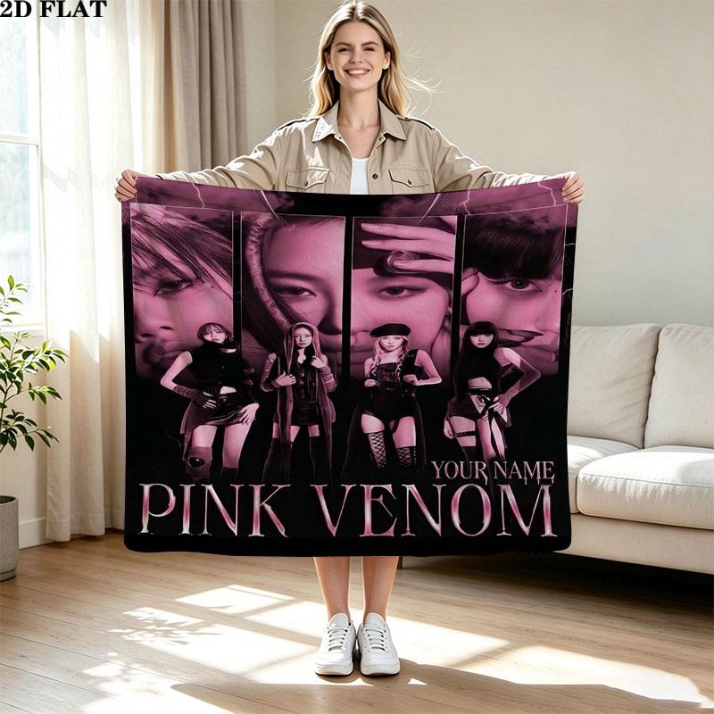 1PC Blackpink Custom Name Patterned Flannel Blanket Suitable For All Seasons for Home Decor Warmth and Comfort Gifts Holiday Present
