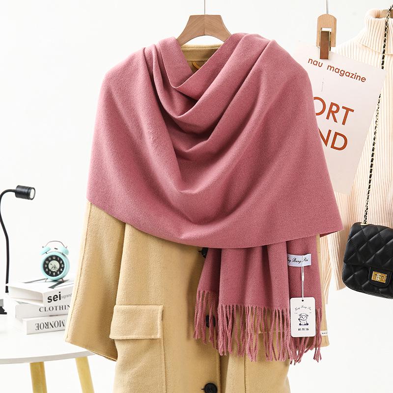High-End Wool & Cashmere Solid Color Scarf/Shawl: Versatile Korean Style for Women - Autumn/Winter
