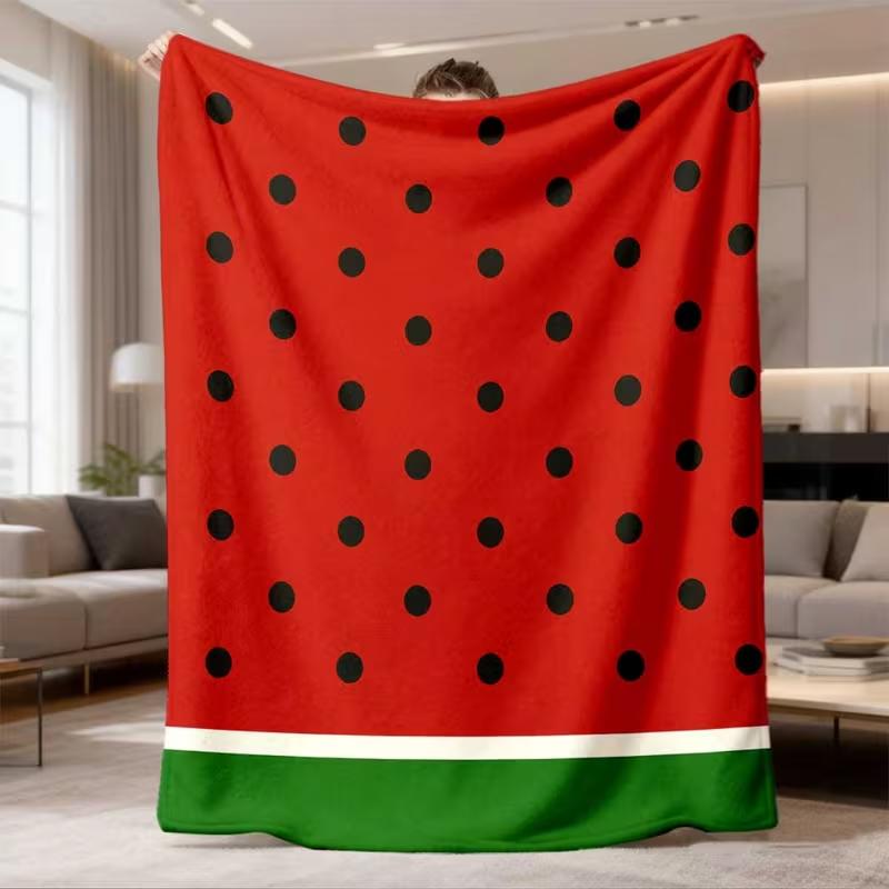 Cute Watermelon Print Blanket Red Black Polka Dot Fruit Pattern Soft Cozy Blanket for Sofa Bed Home Decor All Season Use