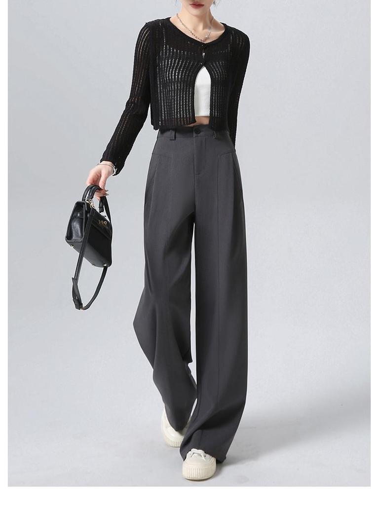 Women's High-Waisted Gray Wide-Leg Trousers - Spring/Autumn 2025 Collection