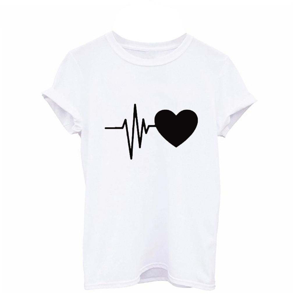 Fashion Women's Loose Short-Sleeved Heart Print T-Shirt Casual O-Neck Top