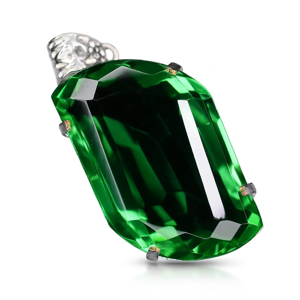Lab Created Green Emerald 104ct 925 Sterling Silver Pendant Certified
