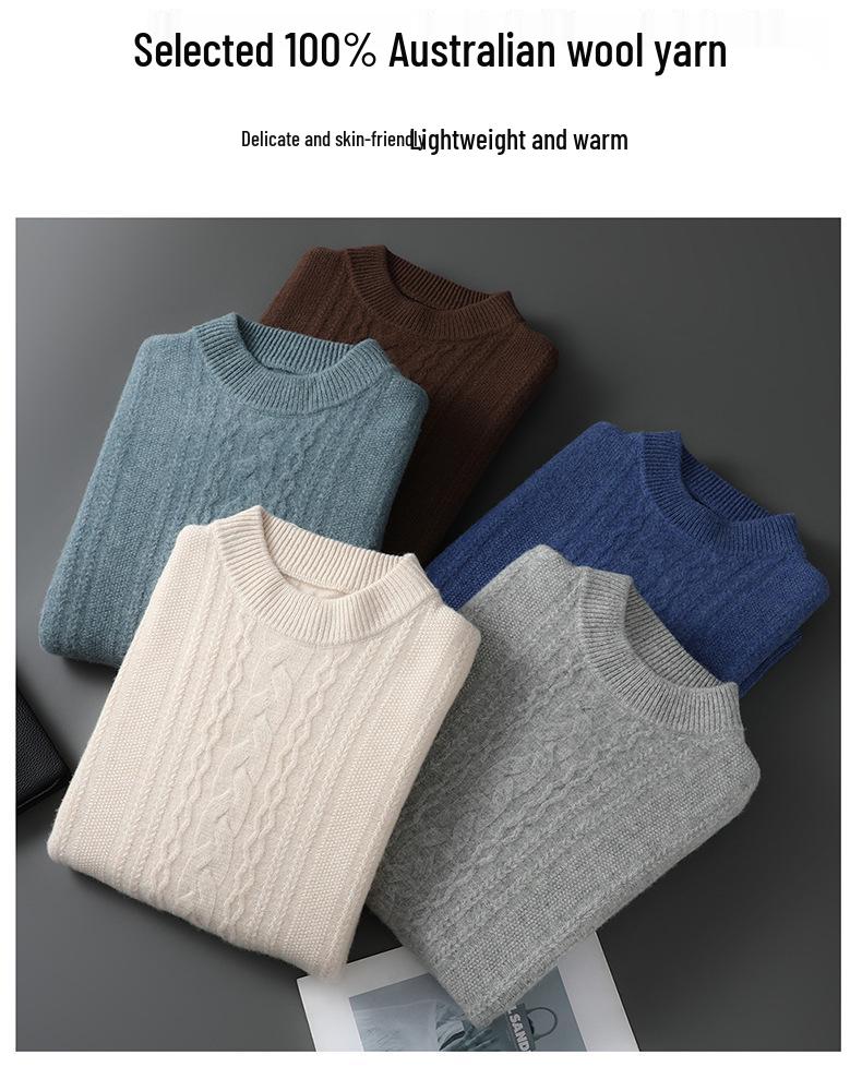Men's Thick Half-High Collar Wool Sweater - Casual Loose Fit, 100% Pure Wool, Long Sleeve Pullover for Autumn & Winter