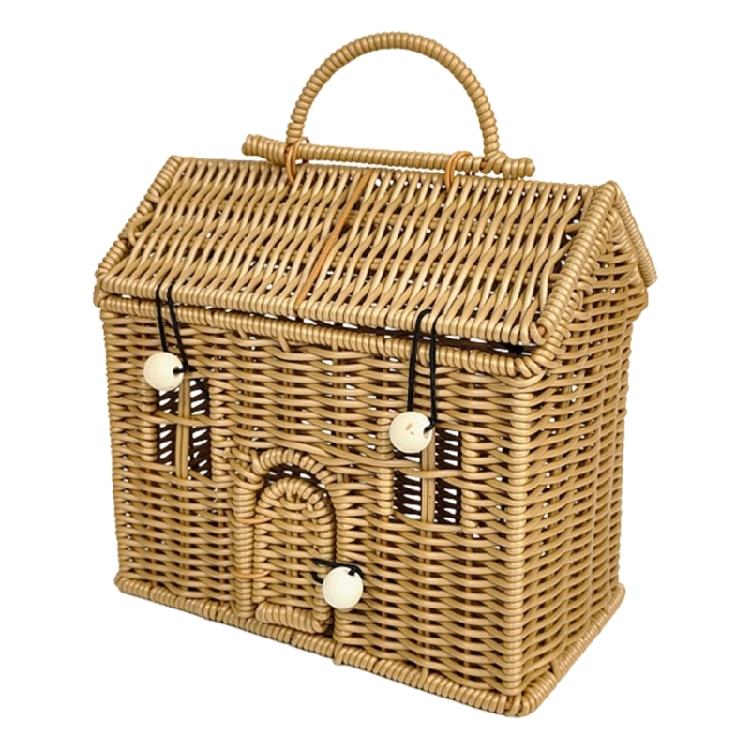 Picnics Basket Handled Woven Rattan Portable Designs for Outdoor Gatherings Home Storage Creative House Shape Baskets
