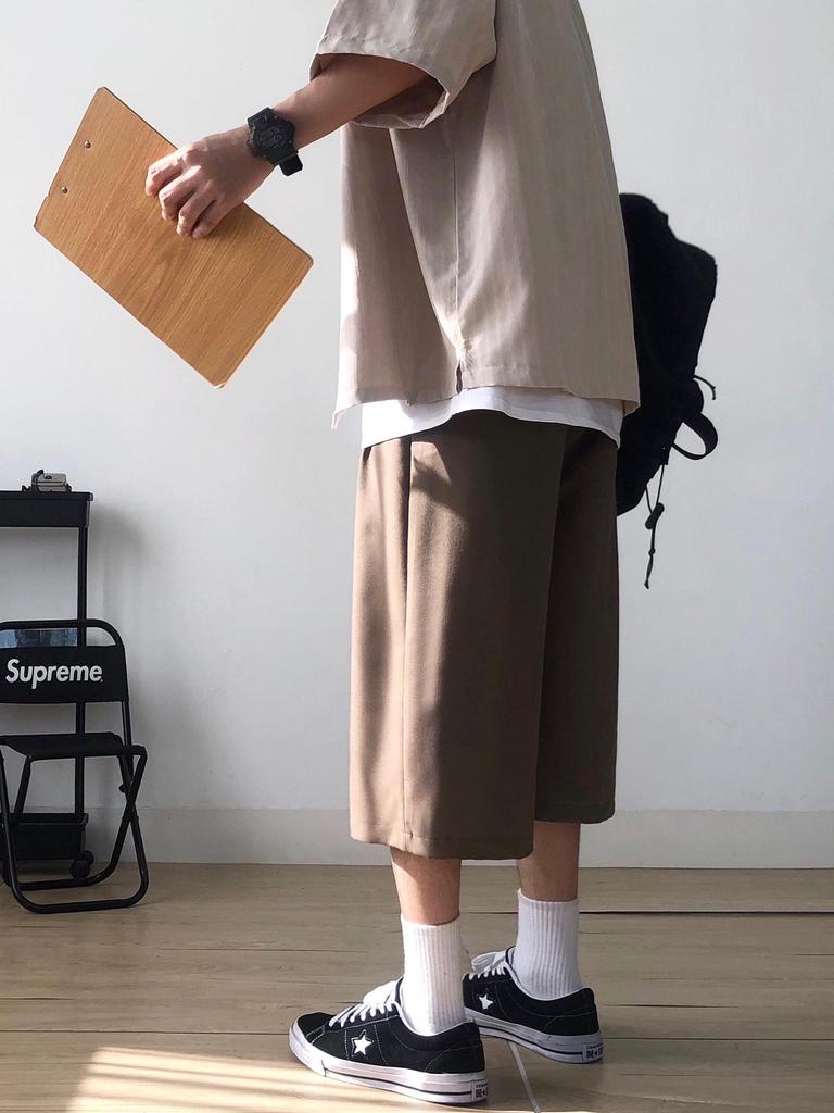 Men's Trendy Japanese Retro Cityboy Knee-Length Cropped Shorts for Summer