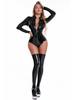 New High Elastic Shiny PU Glossy Lingerie Zipper Crotchless Bodysuit