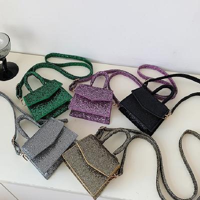 New Fashion Women's PU Leather Sequins Mini Shoulder Casual Pure Color Flap Messenger Crossbody Bags
