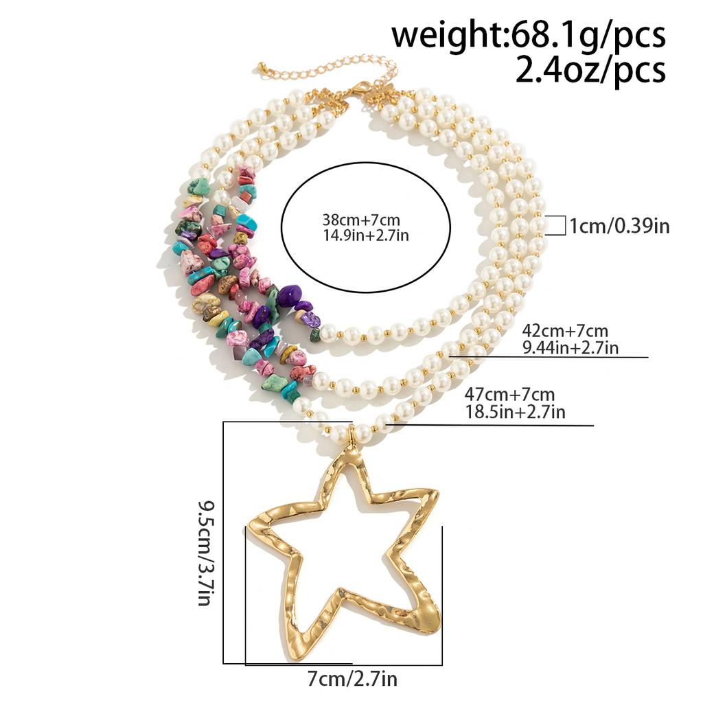 Übertriebene Großer Stern Anhänger Choker Halskette für Damen 2026 Trend Boho Imitation Perlen Stein Kette Grunge Schmuck Steampunk Geschenk