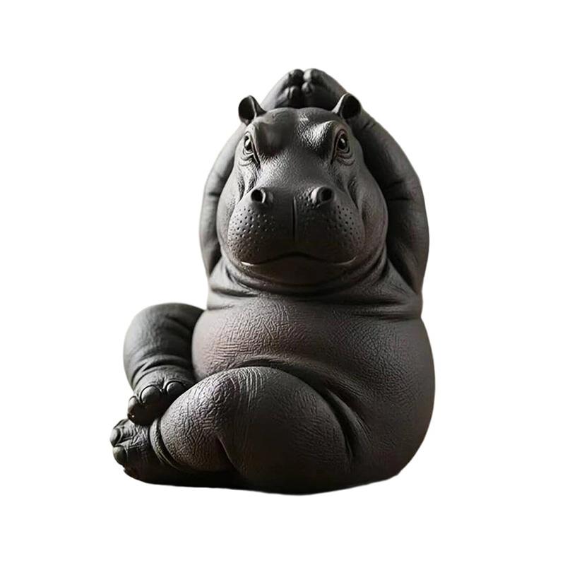 Yoga Master Hippo Statue Handcrafted Resin Hippopotamus Figurine Hippo Figurine Yoga Statue Meditation Hippopotamus For Home
