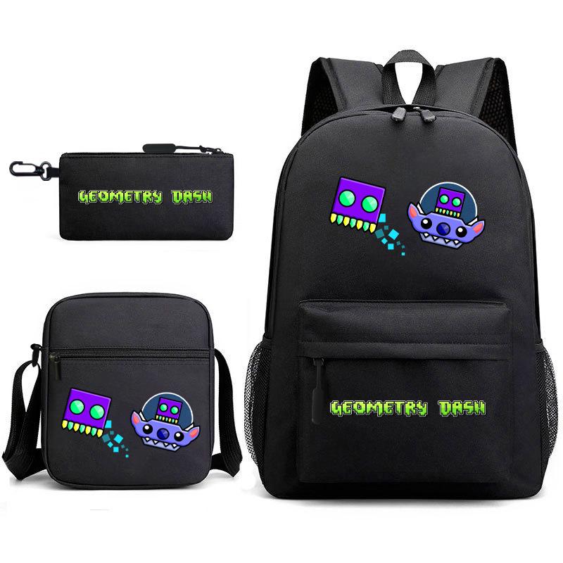 

Geometric sprint trend starry sky schoolbag three-piece geometry dash heat transfer personalized backpack leisure bag 17 inch backpack