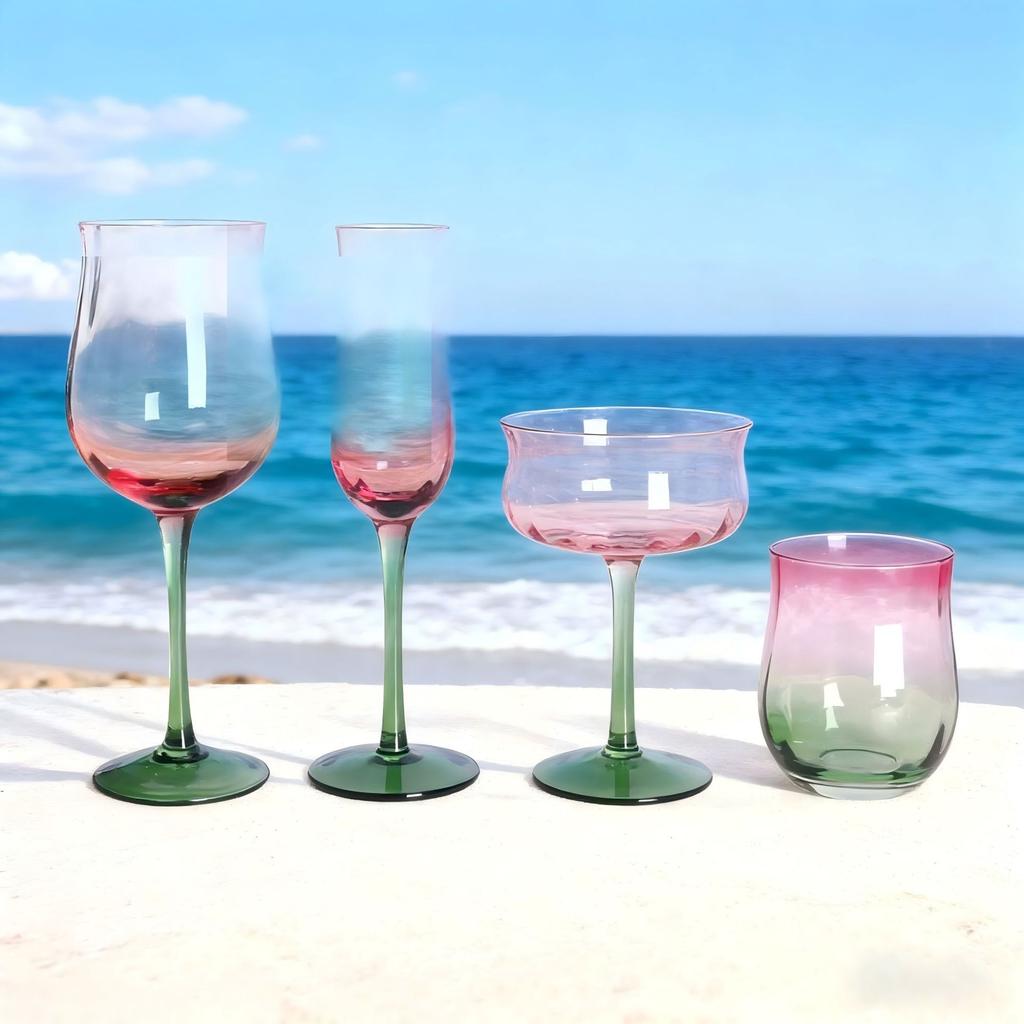 Flowers Vertical Goblet High Value Pink Blue Gradient Champagne Cup Red Wine Glass Dessert Cold Water Cocktail Glass Cup