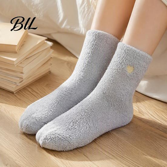 Soft Plush Loungewear Socks 1 Pair Women's Fuzzy Slipper Socks, Warm Thickened Fluffy Sleeping Winter Home Cozy Fleece Crew Bed