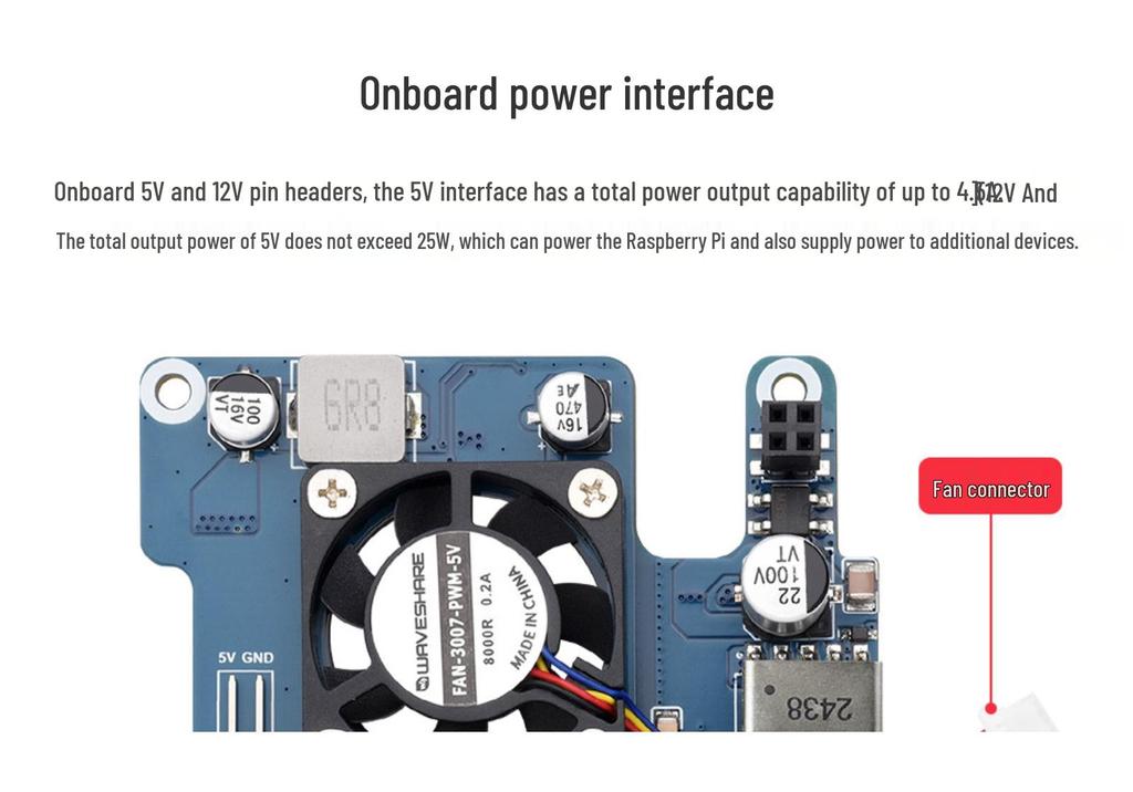 Raspberry Pi 5 PoE Ethernet Expansion Board with Type F Cooling Fan, 802.3af/at Standard