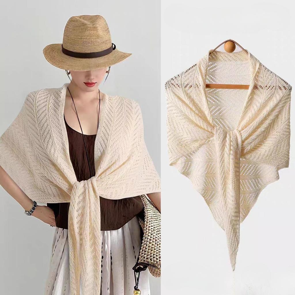 Summer Hollow Out Knitted Shawl Solid Color Women Ladies Fake Collar Neck Guard Knit Thin Knotted Cape Shoulder Scarf For Women