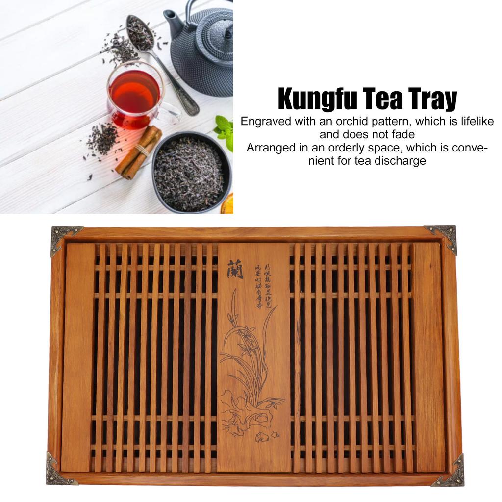 Kungfu Tea Tray Chinese Gongfu Tea Tray Drainage Water Storage Wood Tea Table with Drain Pipe