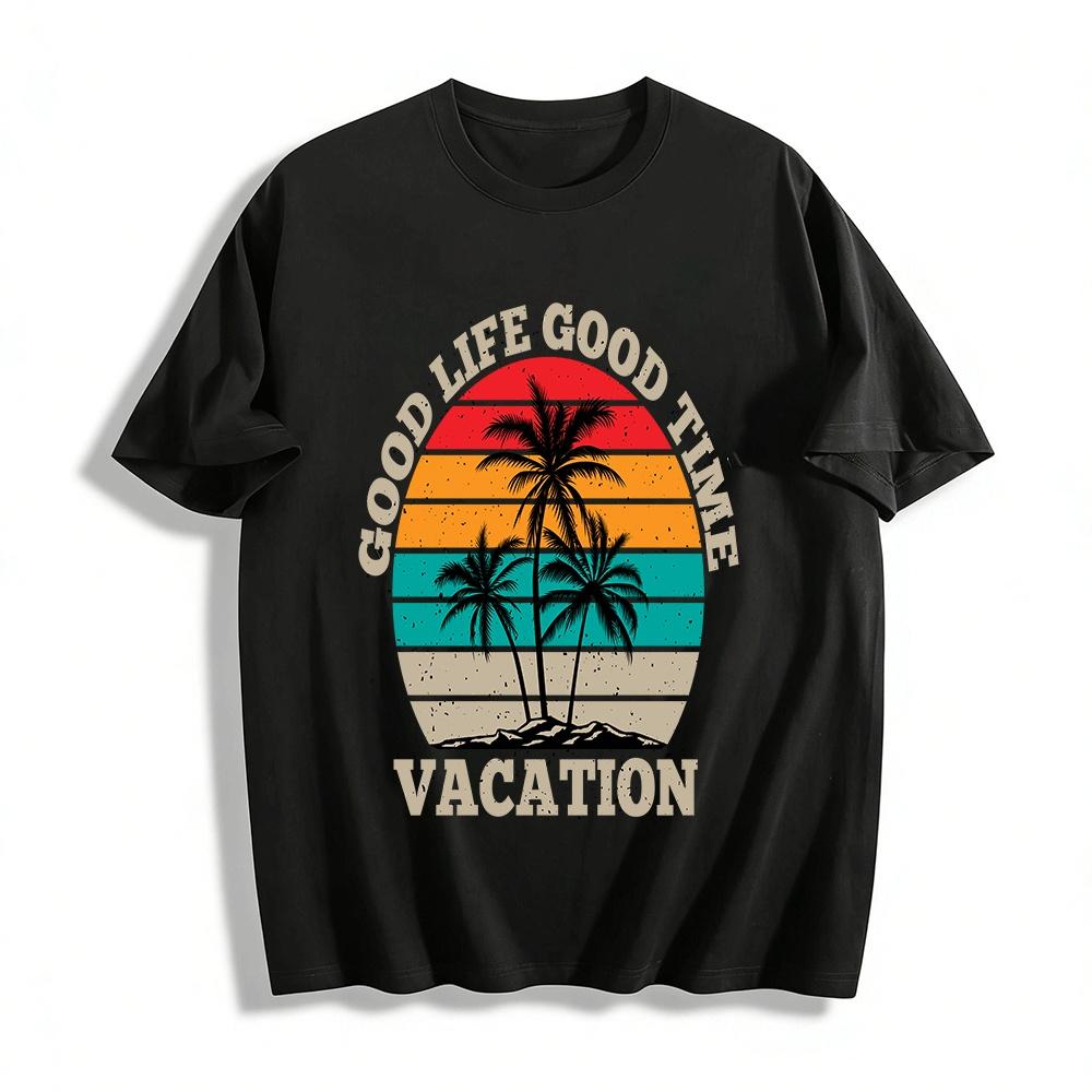 

Vintage Vacation Coconut Tree Print Tee Good Life Good Time Top Pure cotton T-shirt XXS