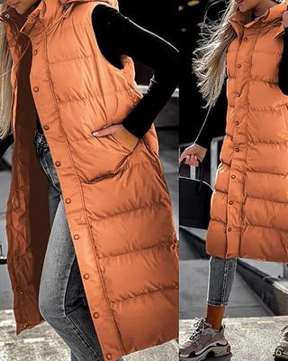 Women's 2023 Casual Hooded Mid-Length Solid Color Zipper Vest Coat