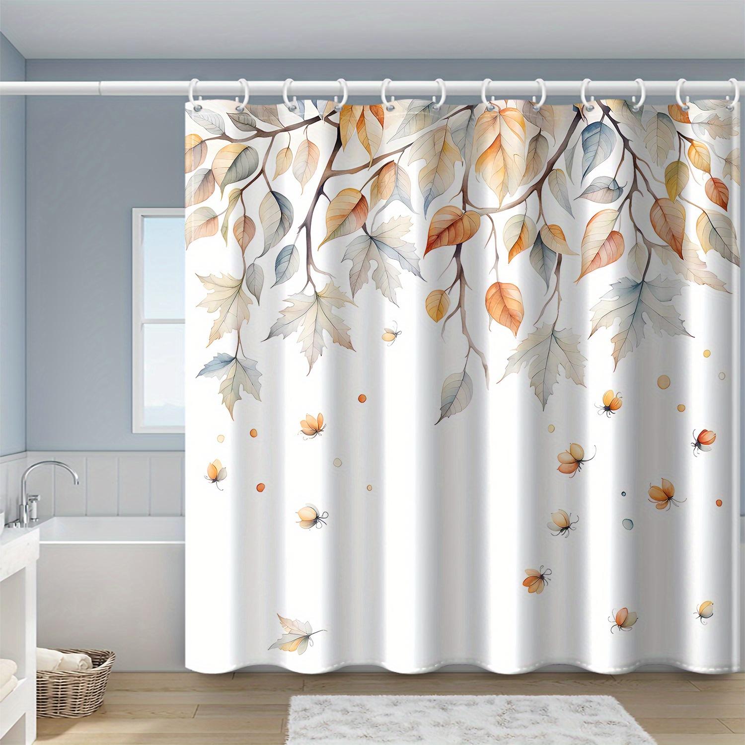 

Autumn Leaves Butterfly Gradient Shower Curtain Waterproof Machine Washable With Hooks Orange Blue Stylish Bathroom Curtain W60H190(CM)-1 Pcs