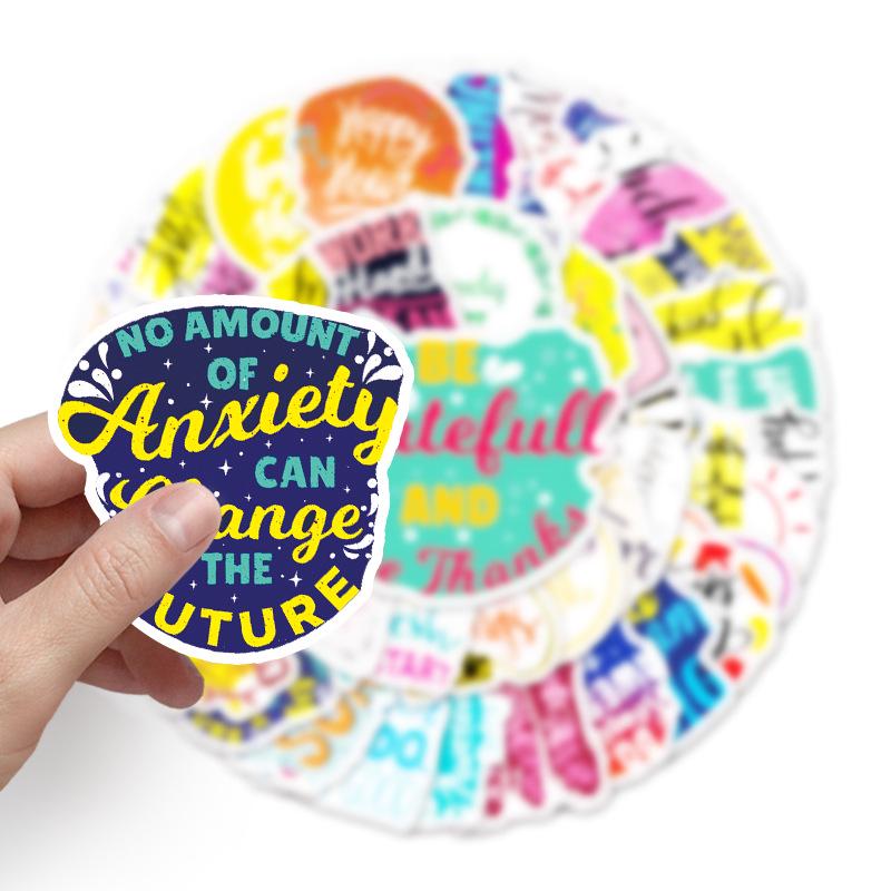 50 Cartoon Inspirational Slogan Stickers for Suitcases, Laptops, Cars, and Refrigerators
