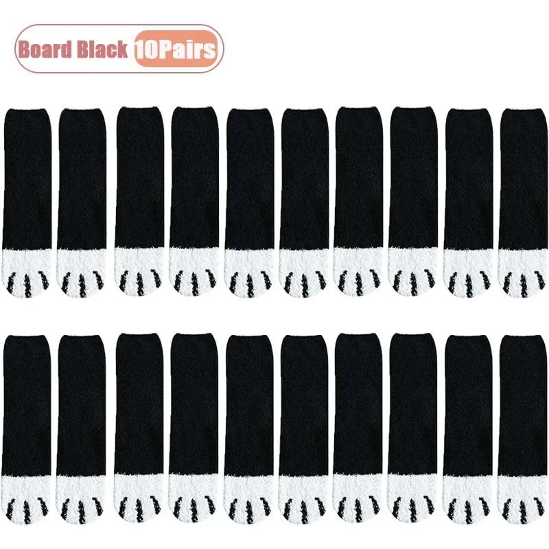 Winter Coral Fleece Socks Mid Calf Cute Cat Paw Design Thickened Warm Sleep Socks for Women Girls Indoor Cold Weather Wear