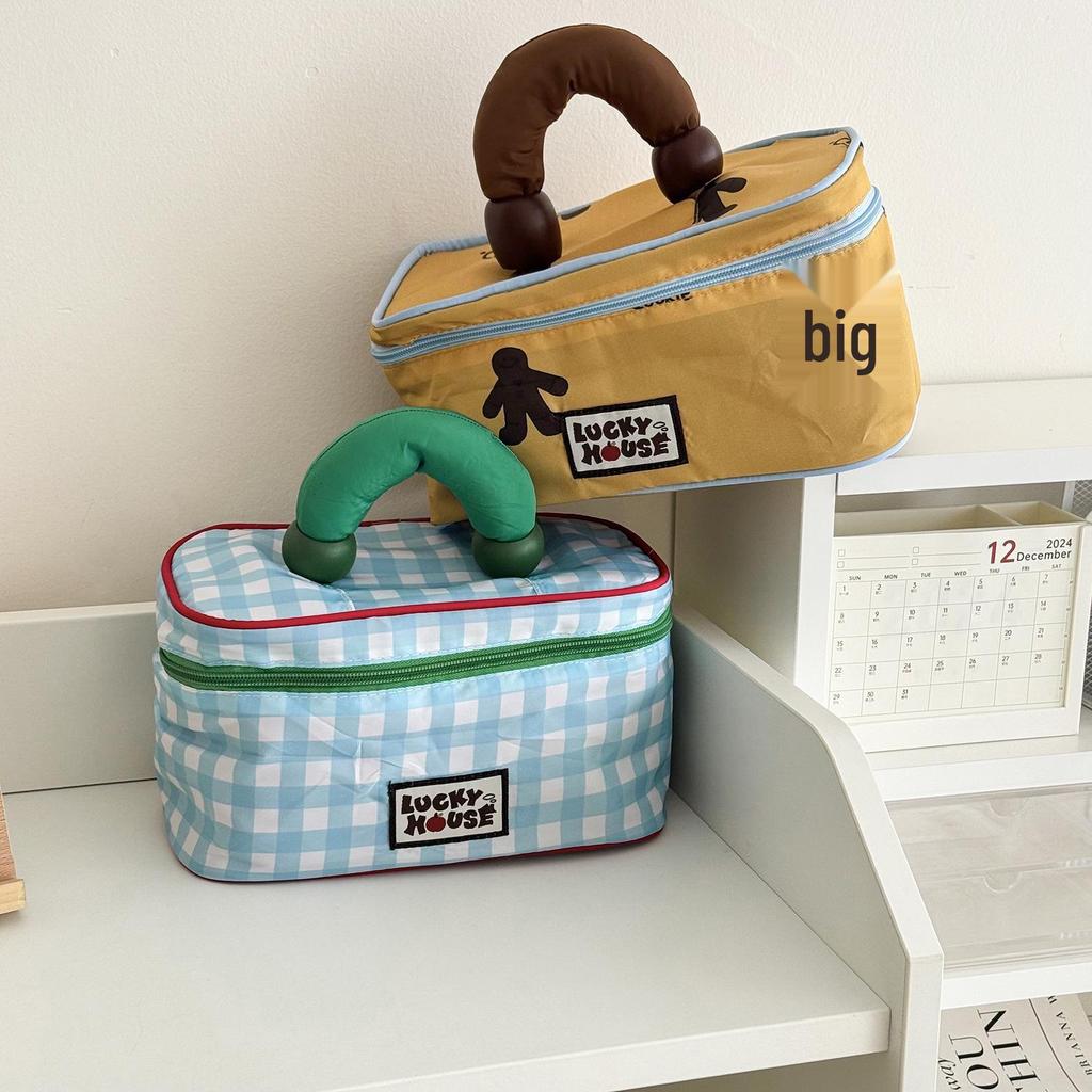 Korean Lucky Color Block Travel Makeup Bag, Large-Capacity, Water-Resistant Toiletry Organizer.