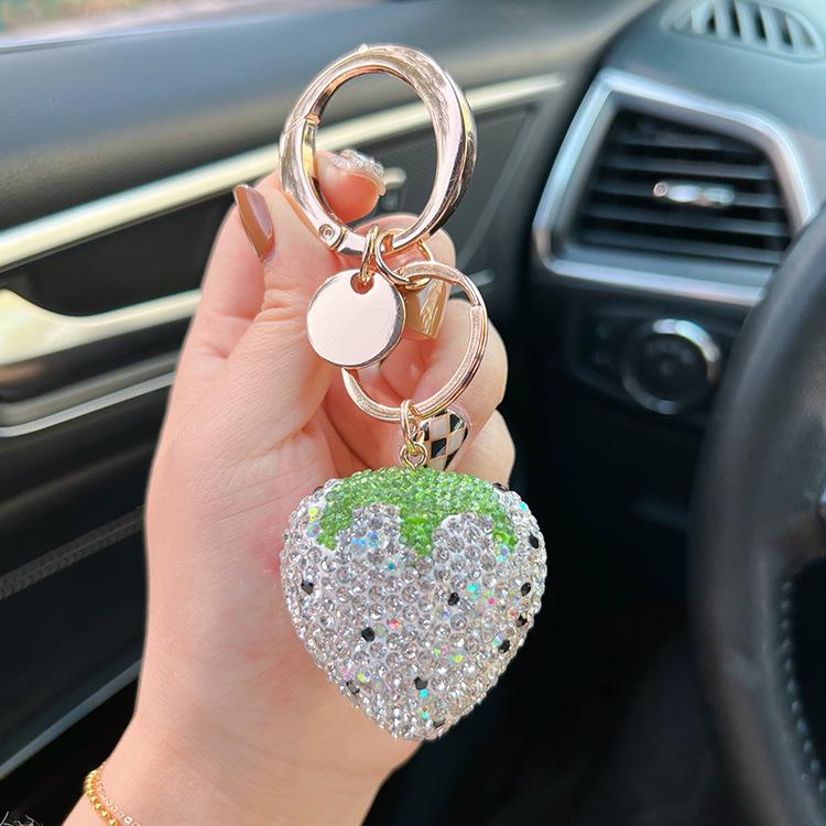 Ceramic Strawberry Keychain with Large Diamond-Style Metal Buckle - Women’s Cute and Creative Pendant