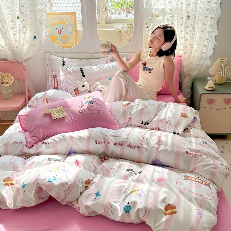 

2025 Single Quilt Cover New Washed Cloud Comforter Cover Cartoon Print Embroidered Bedding 150x200 180x220 200x230 220x240 48x74cm 2 pillowcase
