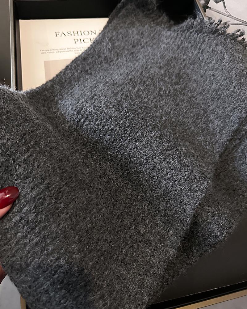 Unisex Grey Wool Blend Knit Snood Scarf for Winter Warmth
