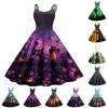 Damska Moda Halloweenowy Nadruk Seksowna Sukienka Vintage z Odkrytymi Ramionami