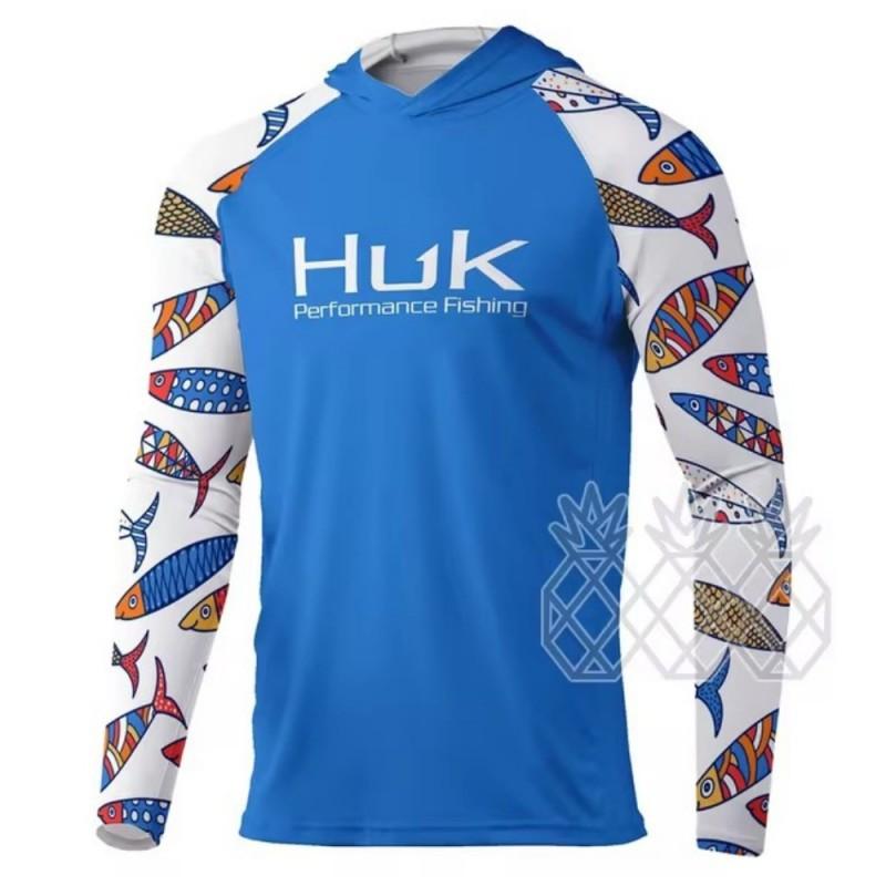 HUK Long-sleeved Fishing Clothes UPF+50 Sunscreen Breathable Outdoor Sports Men's Sweat-absorbing Hooded T-shirt