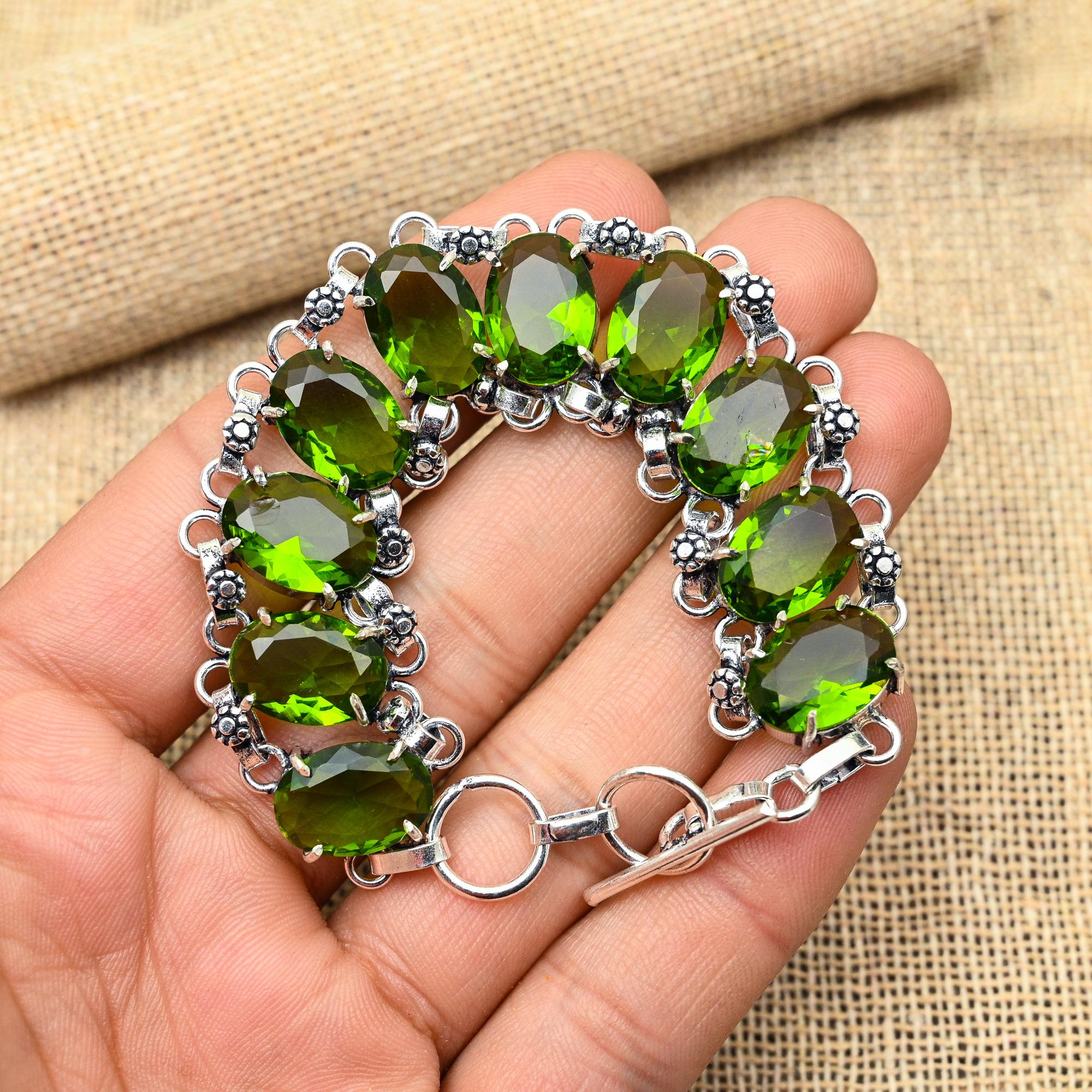 

Ювелирный браслет ручной работы из стерлингового серебра 925 пробы с драгоценным камнем перидот для женщин