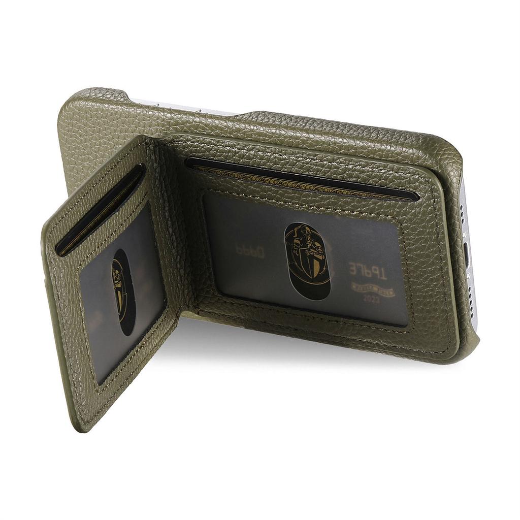 Für iPhone 16e Hülle RFID-blockierender Kartenhalter Leder-Rückseite mit Litschi-Textur