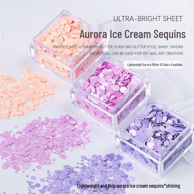 Dreamy Macaron Aurora Ice Cream Hexagonal Sequins: Colorful Dopamine Candy Nail Art Accessories