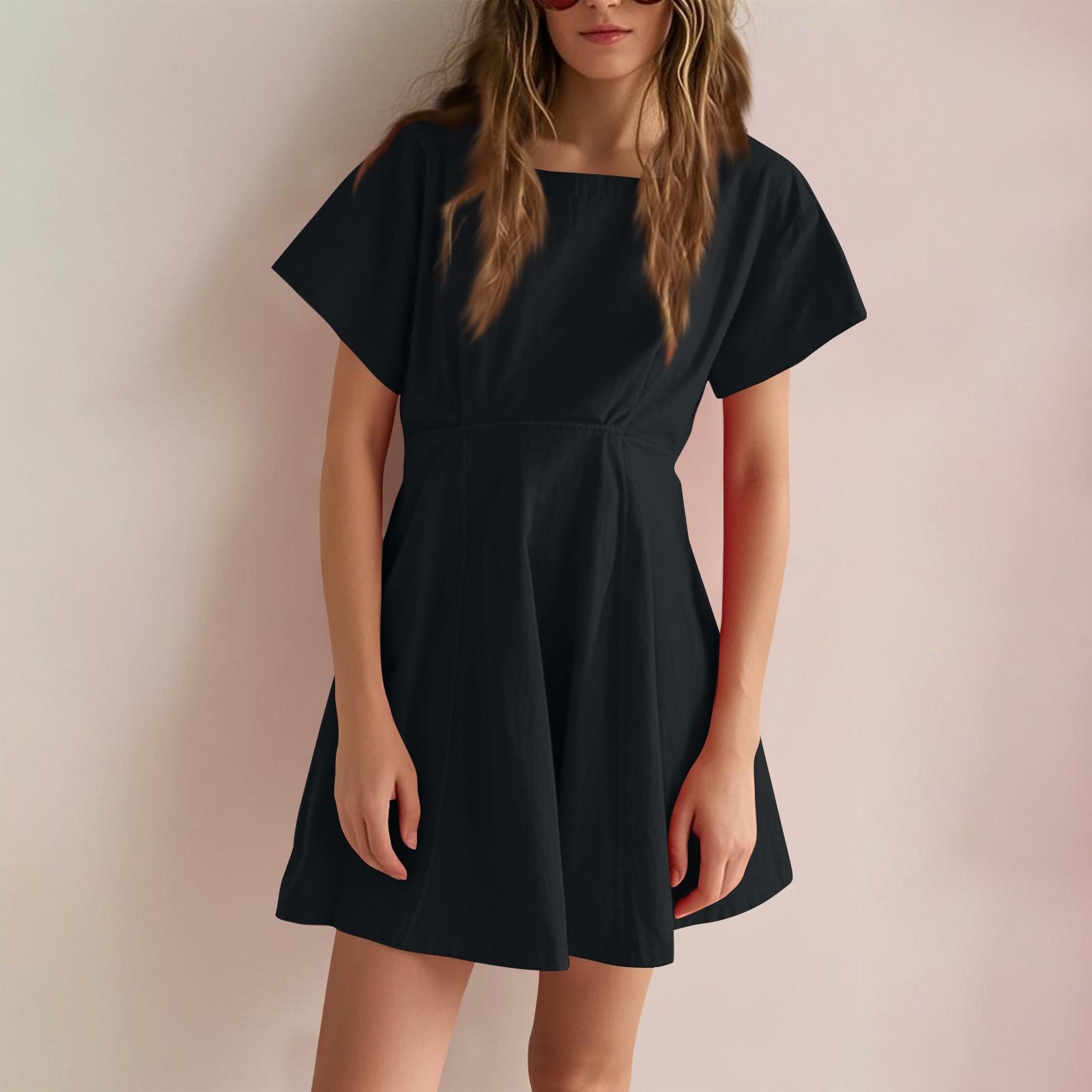 

Женское повседневное модное платье-трапеция с квадратной завязкой на пуговицах, однотонное платье L чёрный