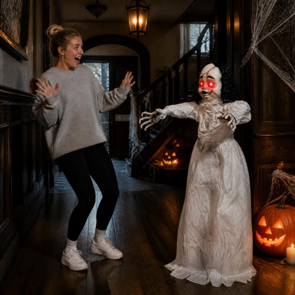 Leuchtende Augen Halloween Dekoration Geräuschaktivierte Geisterhaus Requisite Gruselige Scary Puppe Veranda