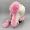 Pink Fur Hat Woman Winter Natural Fox Fur Bomber Hats Thick Warm Earflap Trapper Hats Women's Cold Cap