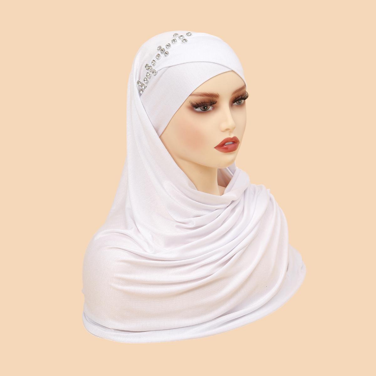 

Muslim Women Instant Hijab With Diamonds Turban Pull On Ready Wear Scarf Islam Shawl Amira Scarves Stole Headscarf Wrap Headband
