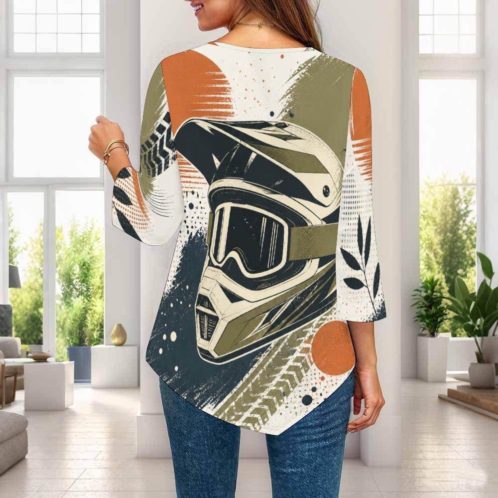 Womens Plus Size Three Quarter Sleeve Blouse Pointed Hem Breathable Loose Casual Daily Activity Top