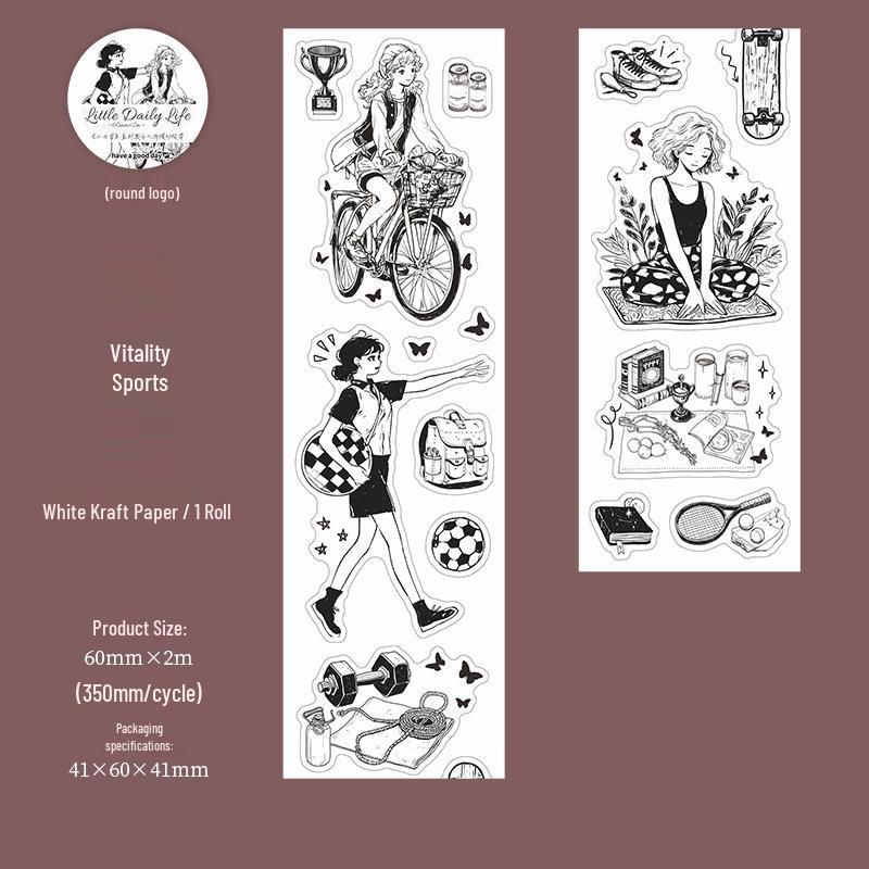 Black & White Figures Die-Cut Tape: A Beautiful Day Stickers for Journals