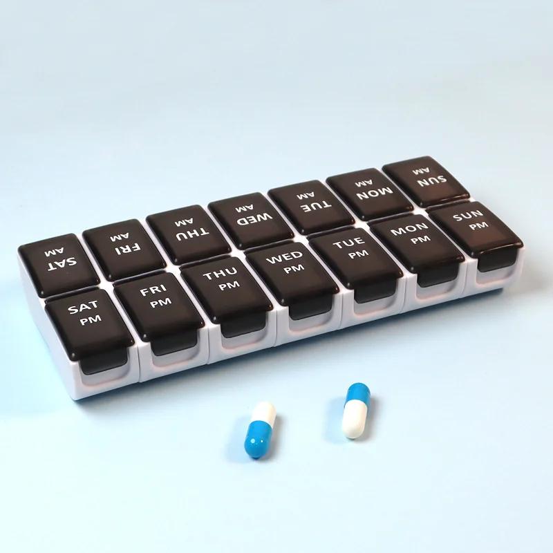 New Portable Hot Premuim Weekly Pill Organizer Case Box Twice A Day 7 Day Container Medicine for Travle Vitamins Supplement