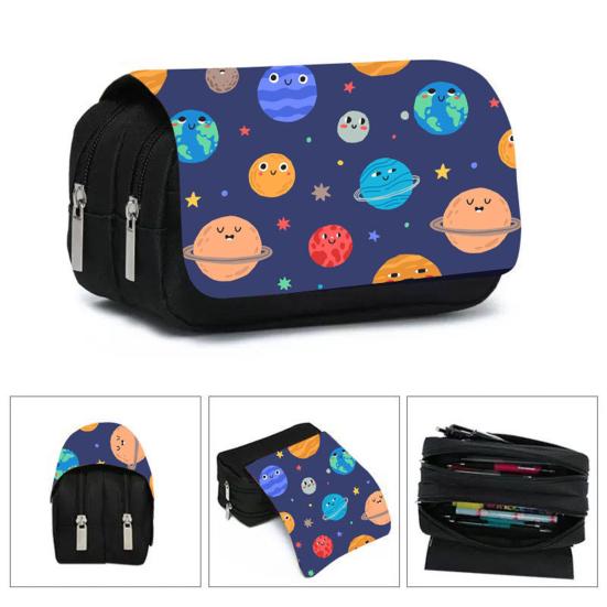 Pencil Case High Capacity Waterproof Double-layer Cartoon Flip Starry Sky Astronaut Pen Bag School