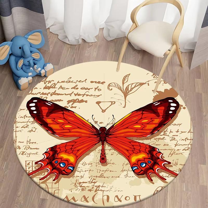 Death Moth Round Carpet Gothic Skull Round Floor Mat Butterfly Moon Living Room Carpets Bathroom Kitchen Area Rug Doormat Decor