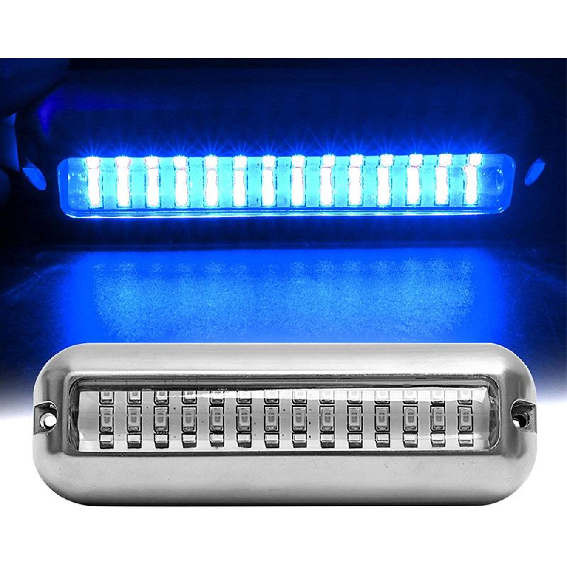 2pcs Blue LED Waterproof Transom Lights Marine Underwater Lamps Stainless Steel