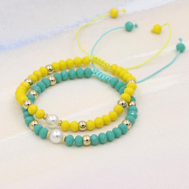 Colorful Crystal & Faux Pearl Adjustable Bead Bracelet, 6mm Beads