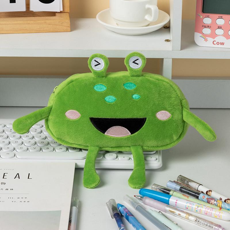 1Pcs Desktop Organizer Big Mouth Frog Pen Bag Large Capacity Cosmetic Pouch Pencil Cases Plush Zipper Stationery Pouch School Office