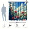Bright Flower Shower Curtain Set, Bright Stamen, Blue Sky & White Clouds, Bathtub Partition, Modern Bath Decor