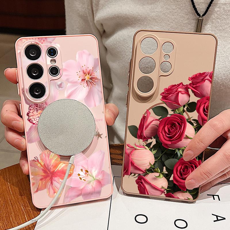 Lotus Sunflowers Pattern Case For Samsung Galaxy S26 Ultra S25 Edge S24 Plus S23 FE S22 A17 A54 A55 A56 A57 5G Magnetic For Magsafe Matte Cover