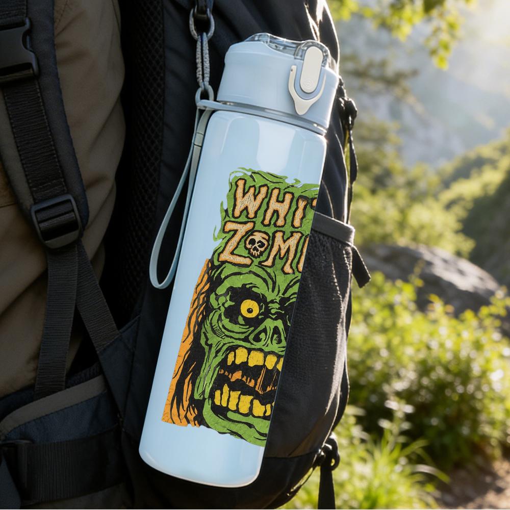 1PC Green zombie monster face print 750ml colorful plastic sports water bottle leakproof pop up lid with straw for outdoor work home use